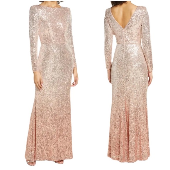 ELIZA J Sequin V Back Long Sleeve Trumpet Gown NEW Size 14 Dress - Picture 1 of 14